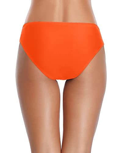 Emoswim - Twist Bikini Bottom Ruched Cheeky High Cut Bathing Suit Bottoms-Neon Orange