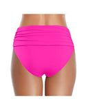 Emoswim - Ruched Tummy Control High Waisted Women's Bikini Bottom-Neon Pink