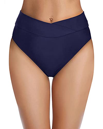 Emoswim - Cheeky High Waisted Bikini Bottoms For Women's Swimwear-Navy Blue