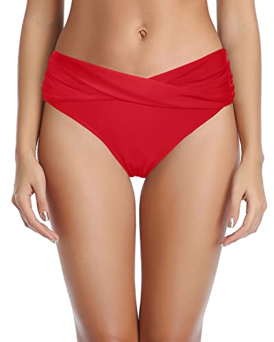 Emoswim - Women's Full Coverage V Cut Swimsuit Bottoms-Red