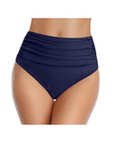 Emoswim - Women's Tummy Control High Waisted Ruched Swim Shorts Bikini Bottom-Navy Blue
