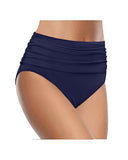 Emoswim - Women's Tummy Control High Waisted Ruched Swim Shorts Bikini Bottom-Navy Blue