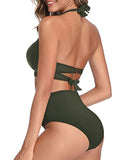 Emoswim - Women's Vintage Retro Halter High Waist High Leg Bikini Swimsuit-Army Green