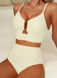 Emoswim - 2026 Summer Two Piece Bikini Set U-Wire Cutout High Waisted Swimsuit-Beige