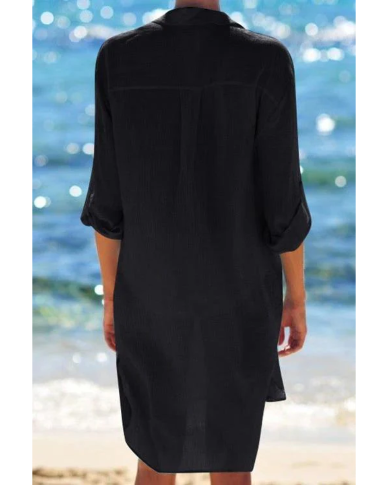 Emoswim - Navy Pocket Long Sleeve Cover Up-Black