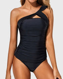Emoswim - Asymmetrical Cut & Tummy Control Two Piece Tankini Bathing Suits For Women-Black