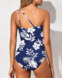 Emoswim - One Shoulder One Piece Swimsuit for Women Tummy Control Bathing Suits-White Flower