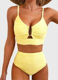 Emoswim - Sommer Zweiteiliges Bikini-Set U-Bügel Cut-Out High Waist Badeanzug - Gelb Creme