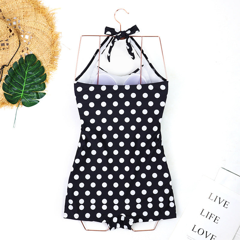 Emoswim - Twist Front Bandeau Swimsuits Retro One Piece Bathing Suit-Black Dot