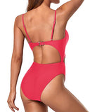 Emoswim - Sexy Hollow Out Backless V Neck 1 Piece Swimsuits-Red
