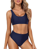Emoswim - High Waisted Bikini Bottom High Waisted Bathing Suit Bottoms-Navy Blue