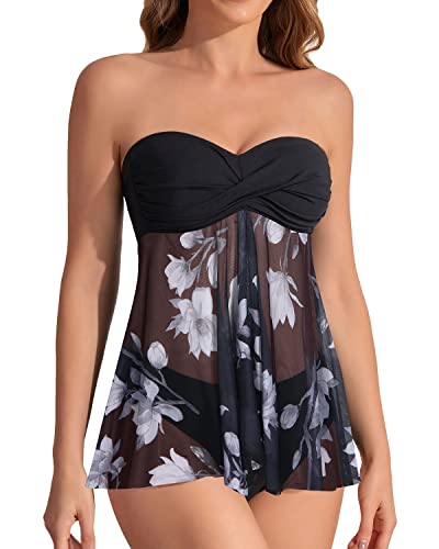 Emoswim - Halter Flyaway Tankini Set For Women Mid Rise Bikini Bottom-Black