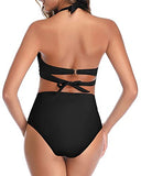 Emoswim - Women Two Piece Vintage Swimsuit Halter Ruched High Waist Bikini-Black