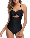 Emoswim - Tummy Control High Waisted Halter Sexy Cutout One Piece Swimsuits-Black