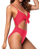 Emoswim - Sexy Hollow Out Backless V Neck 1 Piece Swimsuits-Red