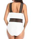 Emoswim - Mesh Panel Design One Piece Tummy Control Bathing Suit-White