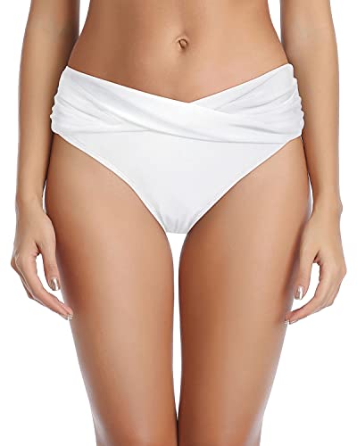 Emoswim - Cheeky Swimwear Bottoms High Cut Bathing Suit Bottoms For Curvy Women-White