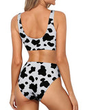 Emoswim - Stretches Torso Two Piece Swimsuit Sports Two Piece Bikini For Women-Black And White Cow Pattern