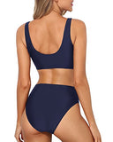 Emoswim - High Waisted Bikini Bottom High Waisted Bathing Suit Bottoms-Navy Blue