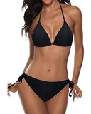 Emoswim - Two Piece Halter Cheeky Triangle Bikini Bathing Suit-Black