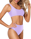 Emoswim - Vintage High Cut Swimsuit High Waisted Bathing Suit Bottoms-Light Purple