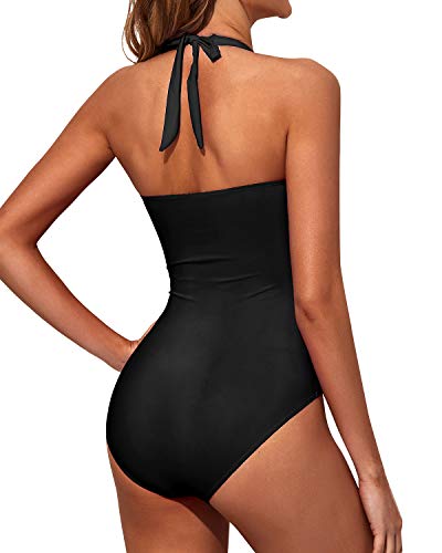 Emoswim - Halter Vintage Swimwear Slimming One Piece Swimwear-Black