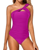 Emoswim - One Shoulder Ruched Tummy Control Two Piece Set
