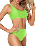 Emoswim - High Leg Cut Swimsuit Crop Top Two Piece Scoop Neck Bikini For Women-Neon Green