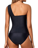 Emoswim - Asymmetrical Cut & Tummy Control Two Piece Tankini Bathing Suits For Women-Black