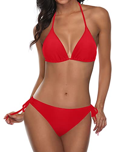 Emoswim - 2 Piece Boho Style Cheeky Triangle Bikini Bathing Suit-Red