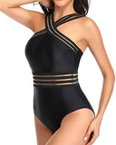 Emoswim - Comfy Shoulder Strap Crisscross One Piece Swimsuit-Black
