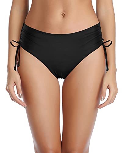 Emoswim - Womens Adjustable Bathing Suit Swimsuit Cheeky Swim Bottom Side Tie Bikini Bottom-Black