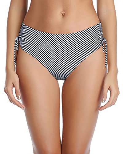 Emoswim - Sexy Adjustable Side Tie Bikini Bottom For Women-Black And White Stripe