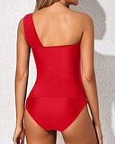 Emoswim - Women's Tankini Asymmetrical One Shoulder Top & Shorts-Red