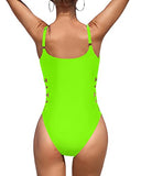Emoswim - Sexy Crisscross Lace Up Women One Piece Slimming Bathing Suit-Neon Green