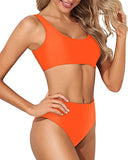 Emoswim - Two Piece Scoop Neck Bikini High Waisted Bottoms For Long Torso-Neon Orange