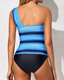 Emoswim - Backless Two Piece Tankini Bathing Suits For Women-Blue And Black Stripe