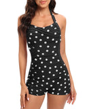 Emoswim - Twist Front Bandeau Swimsuits Retro One Piece Bathing Suit-Black Dot
