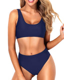 Emoswim - High Waisted Bikini Bottom High Waisted Bathing Suit Bottoms-Navy Blue