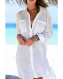 Emoswim - Navy Pocket Long Sleeve Cover Up-White