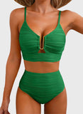 Emoswim - Sommer Zweiteiliges Bikini-Set U-Bügel Cut-Out High Waist Badeanzug - Grün