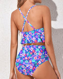 Emoswim - Tummy Control Two Piece Bikini Set Deep V Neckline-Floral