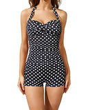 Emoswim - Twist Front Bandeau Swimsuits Retro One Piece Bathing Suit-Black Dot