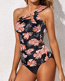 Emoswim - Chubby Girls & Young Moms Two Piece Tankini Bathing Suits For Women-Black Orange Floral