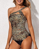 Emoswim - Flattering Backless Swimwear 2 Piece Tankini Bathing Suits For Women Shorts-Black And Leopard