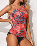 Emoswim - Women's Tankini Set One Shoulder Top & Ruched Shorts-Red Floral