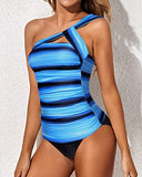 Emoswim - Backless Two Piece Tankini Bathing Suits For Women-Blue And Black Stripe