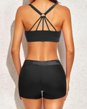 Emoswim - Women's 3 Piece Scoop Neck Criss Cross Tankini Swimsuits-Black Camou