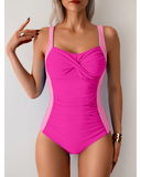 Emoswim - Women One Piece Swimsuit Ruched Tummy Control Bathing Suit Slimming Color Block Swim Suit Swimwear-Pink