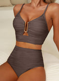 Emoswim - Sommer Zweiteiliges Bikini-Set U-Bügel Cut-Out High Waist Badeanzug - Braun